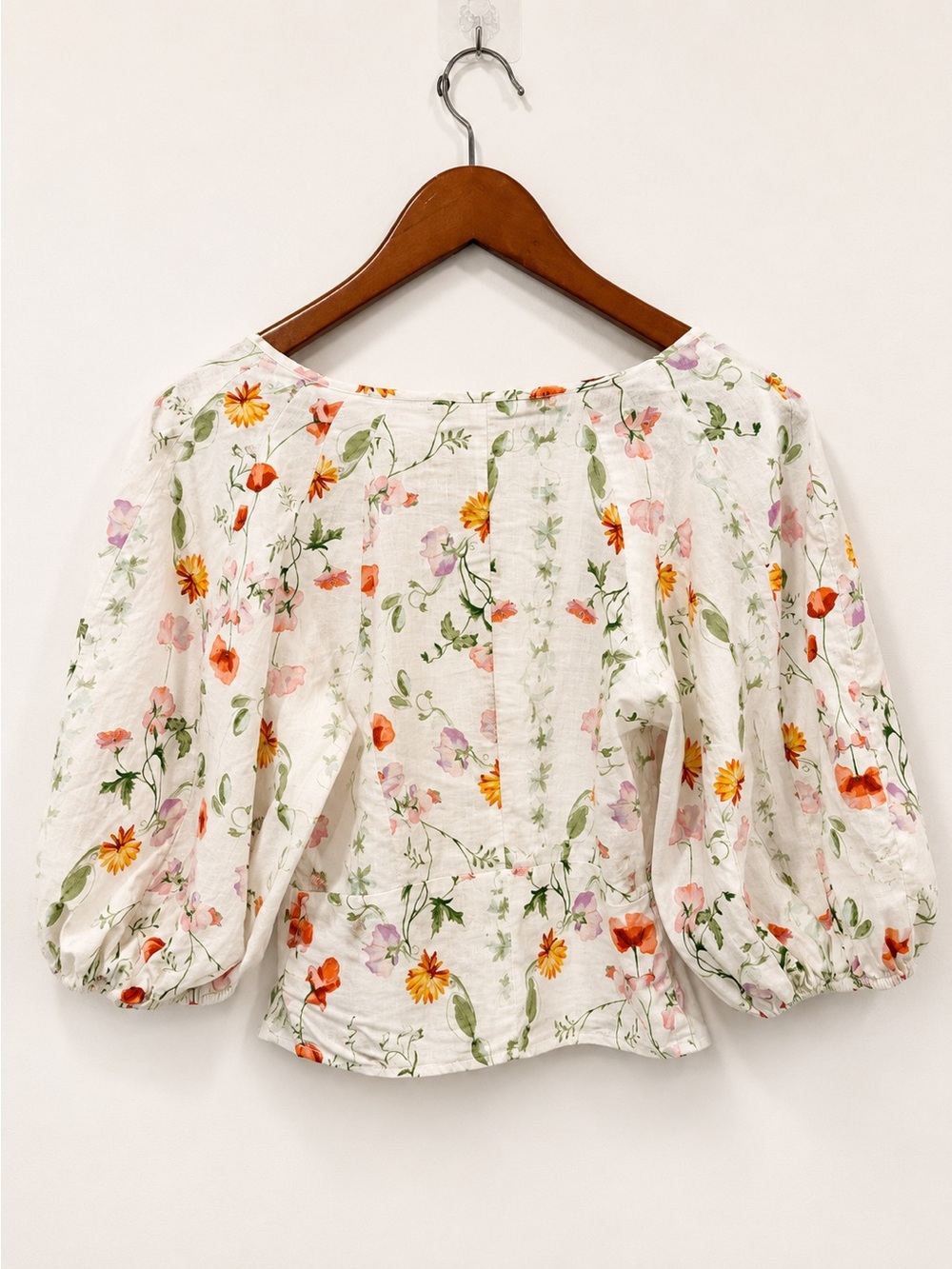 H&M Linen Blend Floral Puff Sleeve Cottagecore Blouse XS - Picture 3 of 7
